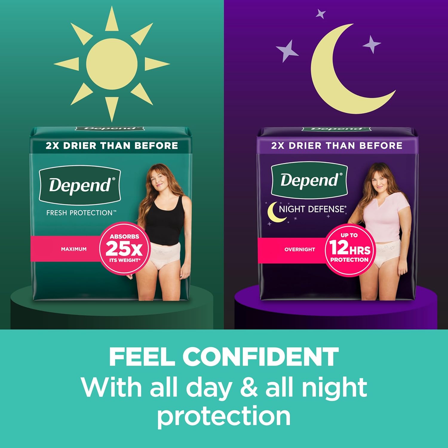 Depend Night Defense Women's Disposable Incontinence Underwear, Medium, 60 Count (4 Packs of 15), Overnight Protection, Blush - Espot.com.au