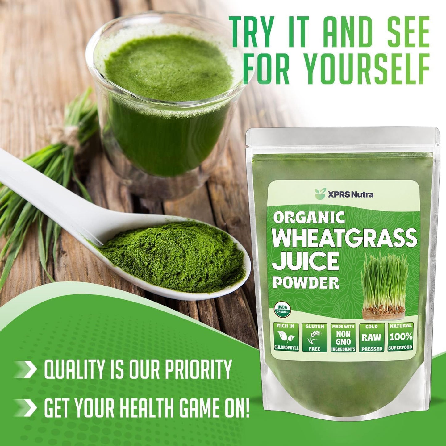 Sustainably Grown Organic Wheatgrass Juice Powder - Instant Concentrated Wheat Grass Juice - Potent 16 Ounce Powder - Espot.com.au