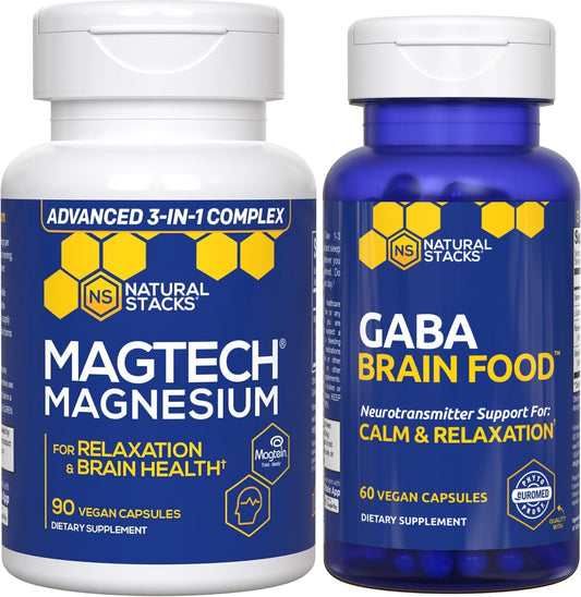 Magtech Magnesium + GABA Bundle - Natural Brain Food for Relaxation & Health - Calm Support - 150 Capsules - Espot.com.au