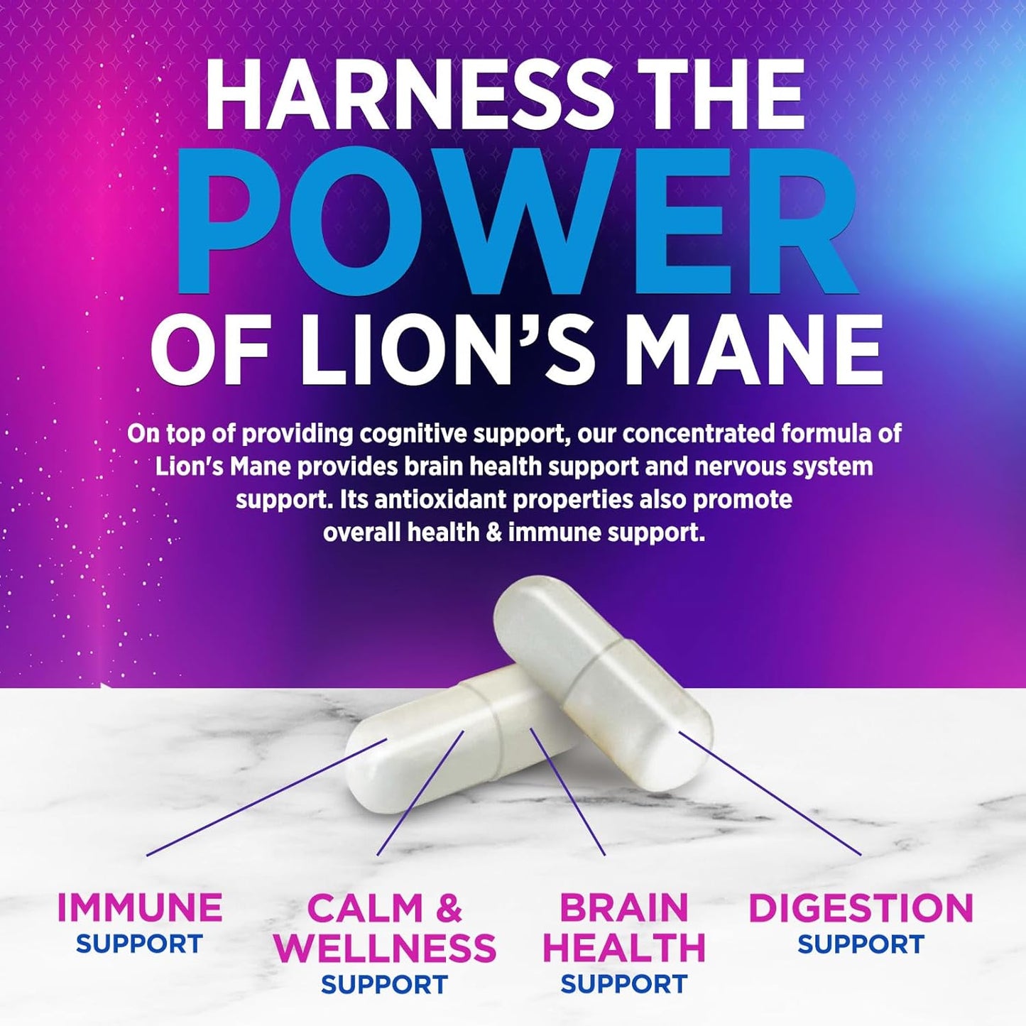 Lion's Mane Mushroom Supplement for Brain Support - Focus, Memory, Cognition & Immune Boost - Nootropic Extract - Non-GMO, Vegetarian - 120 Caps - Espot.com.au