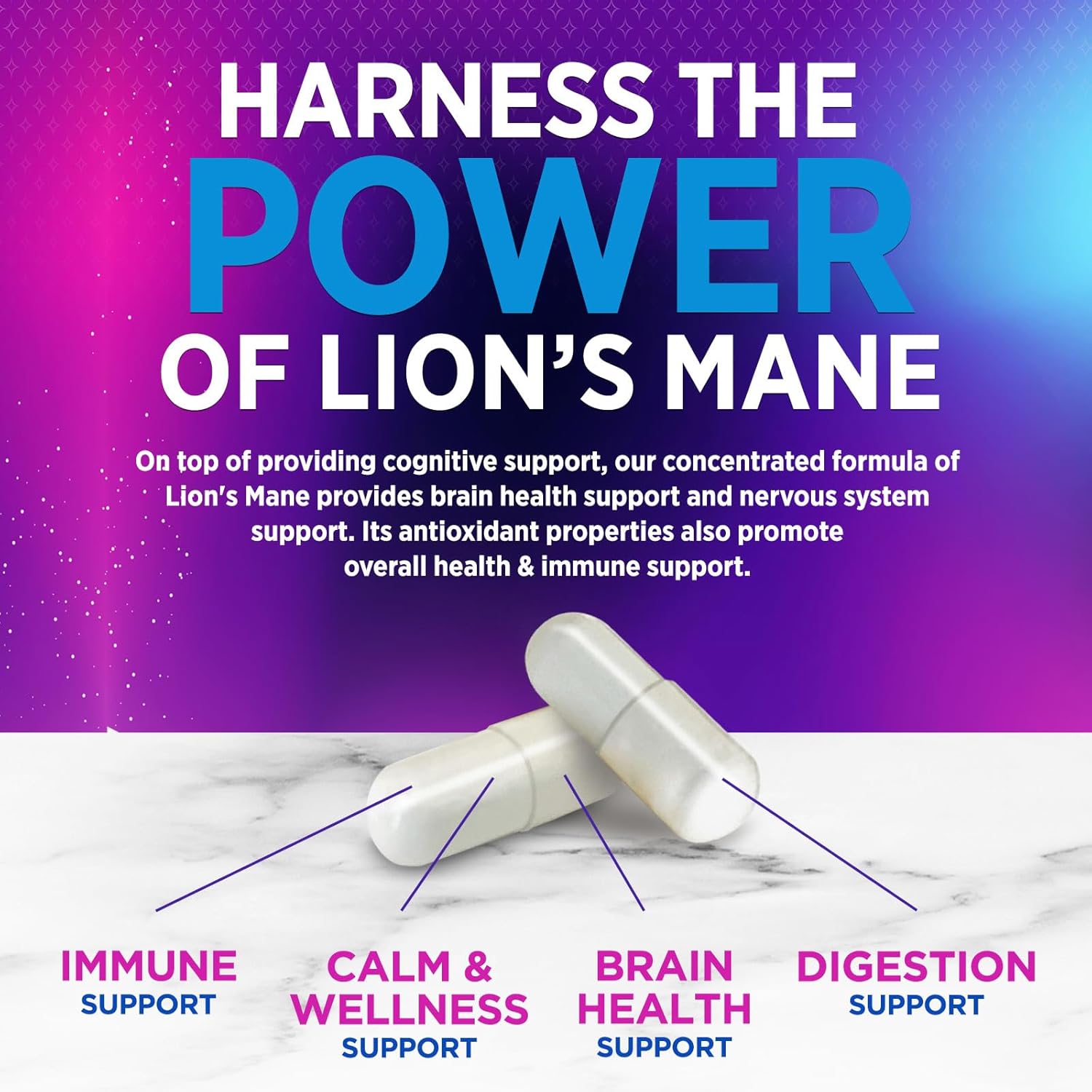Lion's Mane Mushroom Supplement for Brain Support - Focus, Memory, Cognition & Immune Boost - Nootropic Extract - Non-GMO, Vegetarian - 120 Caps - Espot.com.au