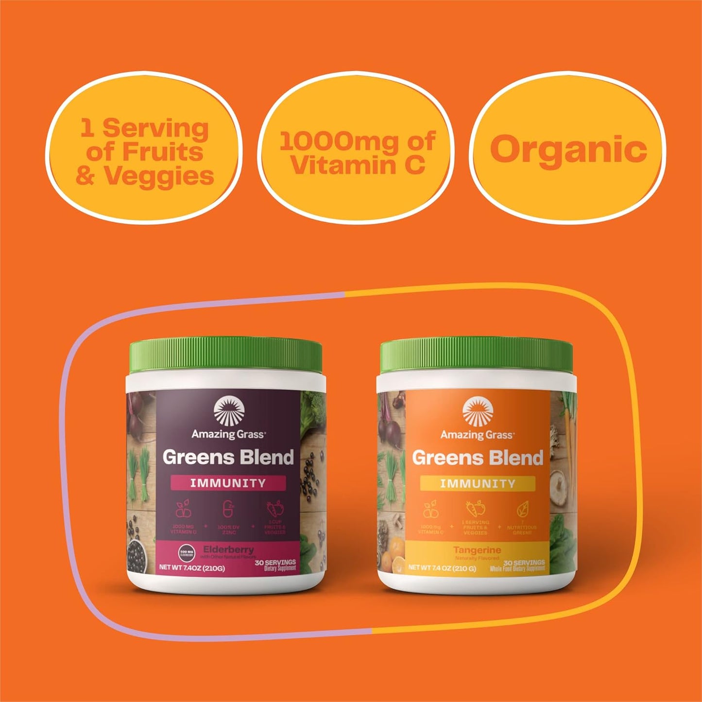 Organic Superfood Greens Powder with Immune Support, Digestive Enzymes & Probiotics - Tangerine Flavor, 30 Servings - Espot.com.au