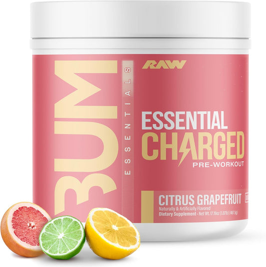 Essential CHARGED Pre-Workout Powder - Citrus Grapefruit Flavor - Boosts Focus, Mood, Performance - Caffeine, Alpha-GPC, L-Citrulline, Beta Alanine - 25 Servings - Preworkout Supplement for Men and Women - Espot.com.au