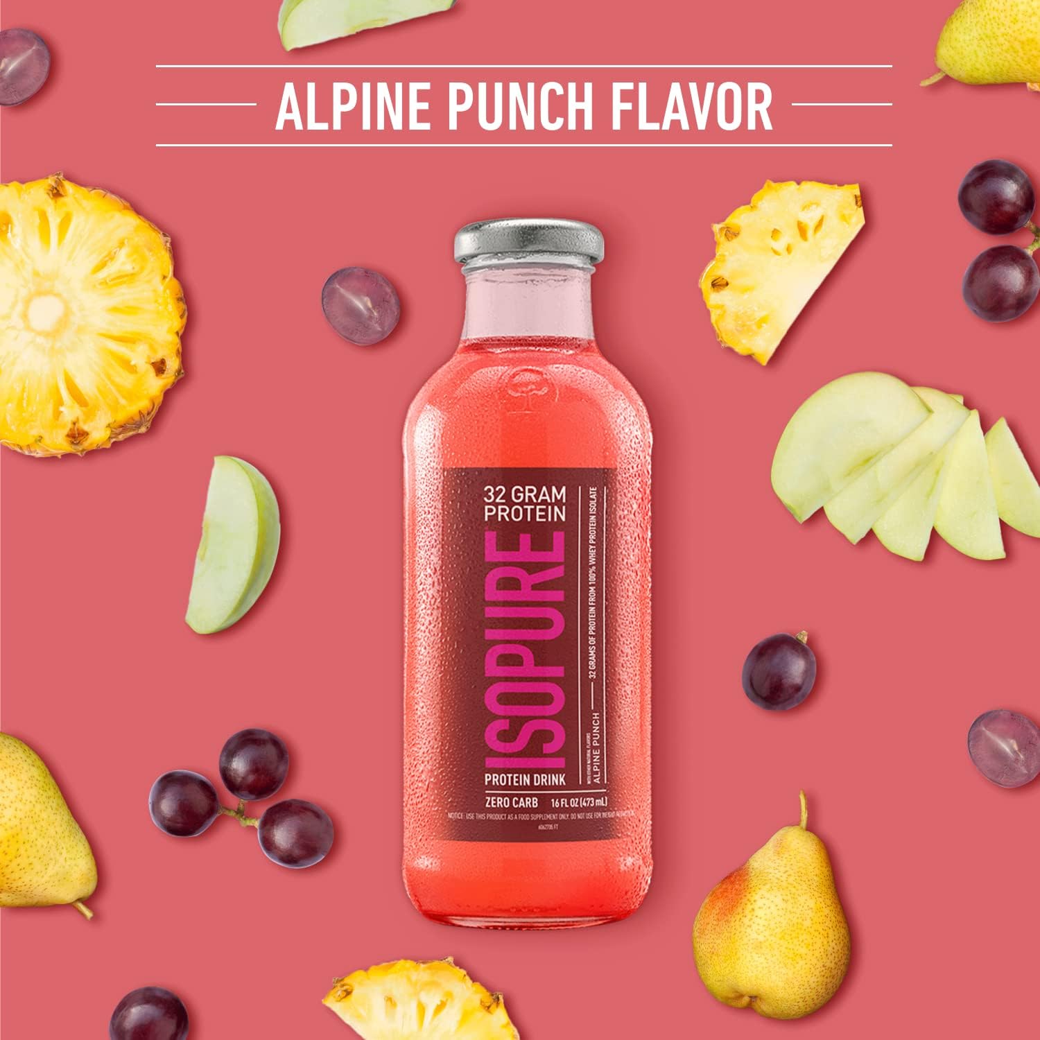 Isopure Zero Carb Alpine Punch Whey Protein Isolate Drink, 32g Protein, Ready-to-Drink, 16 fl oz (12 Bottles) - Espot.com.au