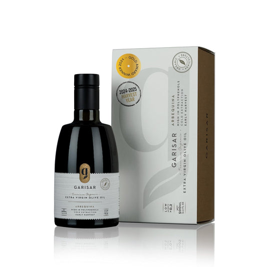 Organic Garisar Arbequina Olive Oil - Premium Extra Virgin, High Polyphenol (>600 ppm), Low Acidity (0.2%), Cold Pressed, NYIOOC Gold Medal Winner - 1 Pack - Espot.com.au