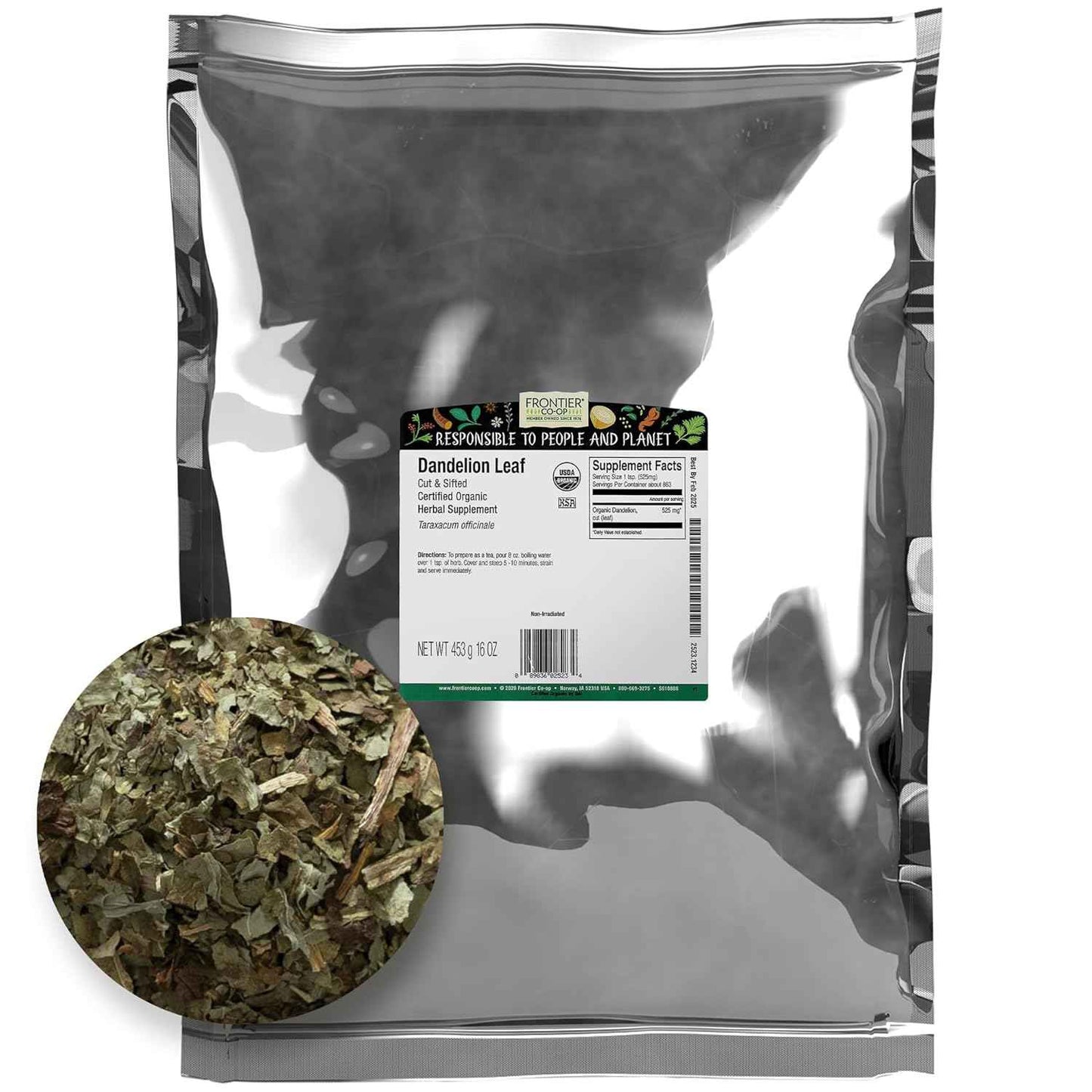 Organic Dried Dandelion Leaf 1lb - Cut & Sifted for Loose Tea, Caffeine-Free Coffee Alternative or Supplement Capsules