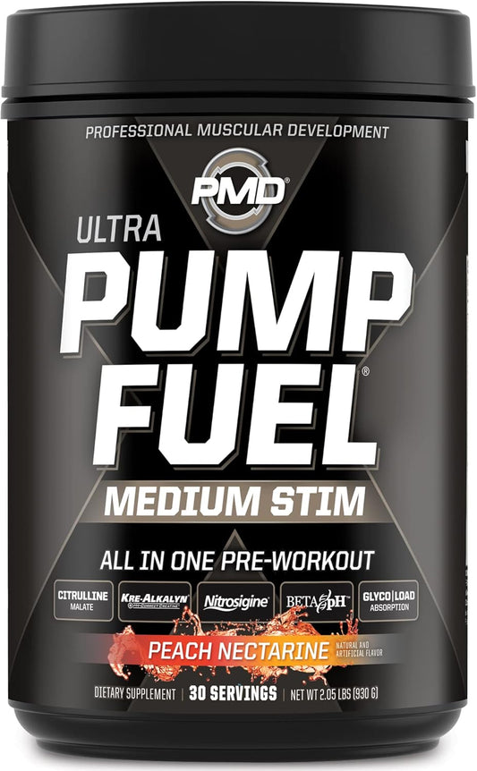 pmd-sports-ultra-pump-fuel-pre-workout-drink-mix-peach-nectarine---30-servings---energy-strength-endurance-recovery---carbohydrates-amino-energy-1