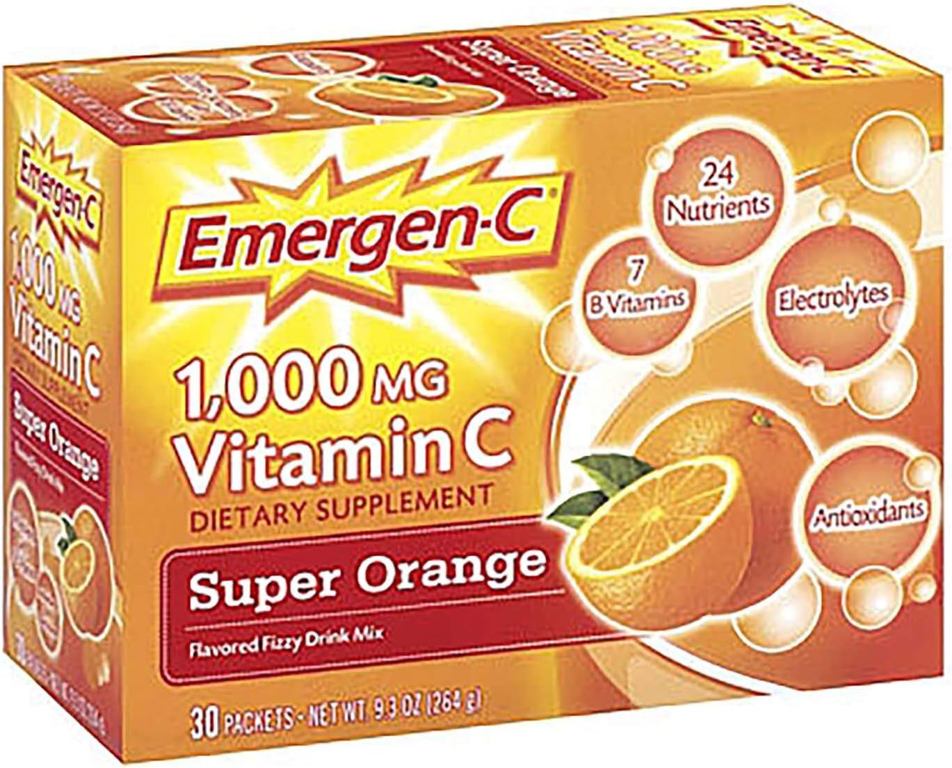 Emergen-C Vitamin C Fizzy Drink Mix Super Orange 1000mg - 30 Packets - Espot.com.au