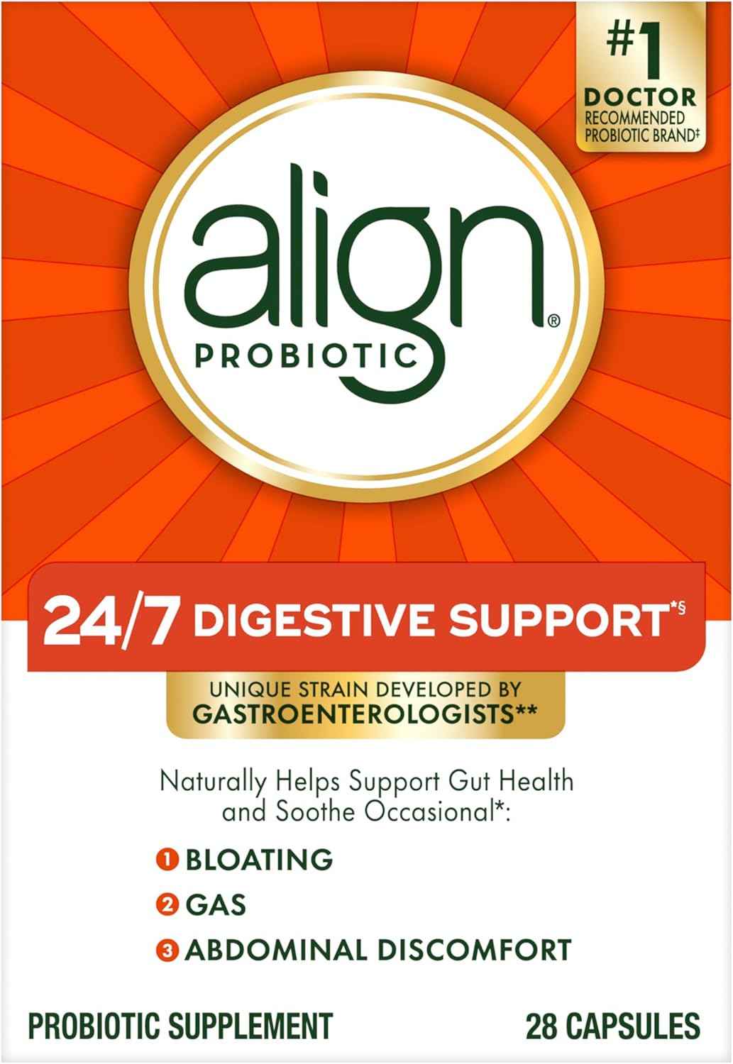 Daily Probiotic Supplement for Digestive Health - Align Probiotic, #1 Recommended by Doctors, 28 Capsules