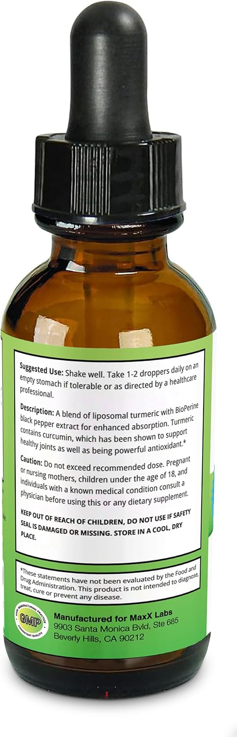 Turmeric Liquid Supplement with Black Pepper Extract - High Potency 800mg - Antioxidant Support for Joints - 2 Oz Bottle - Espot.com.au