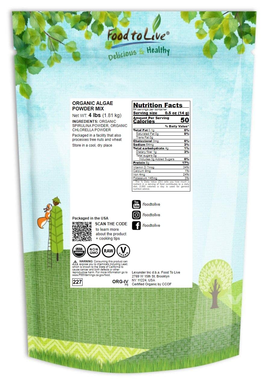 Organic Algae Powder Mix - Spirulina & Chlorella Blend, 4lb - Non-GMO, Rich in Chlorophyll, Raw, Vegan Superfood for Smoothies & Protein Boost - Espot.com.au