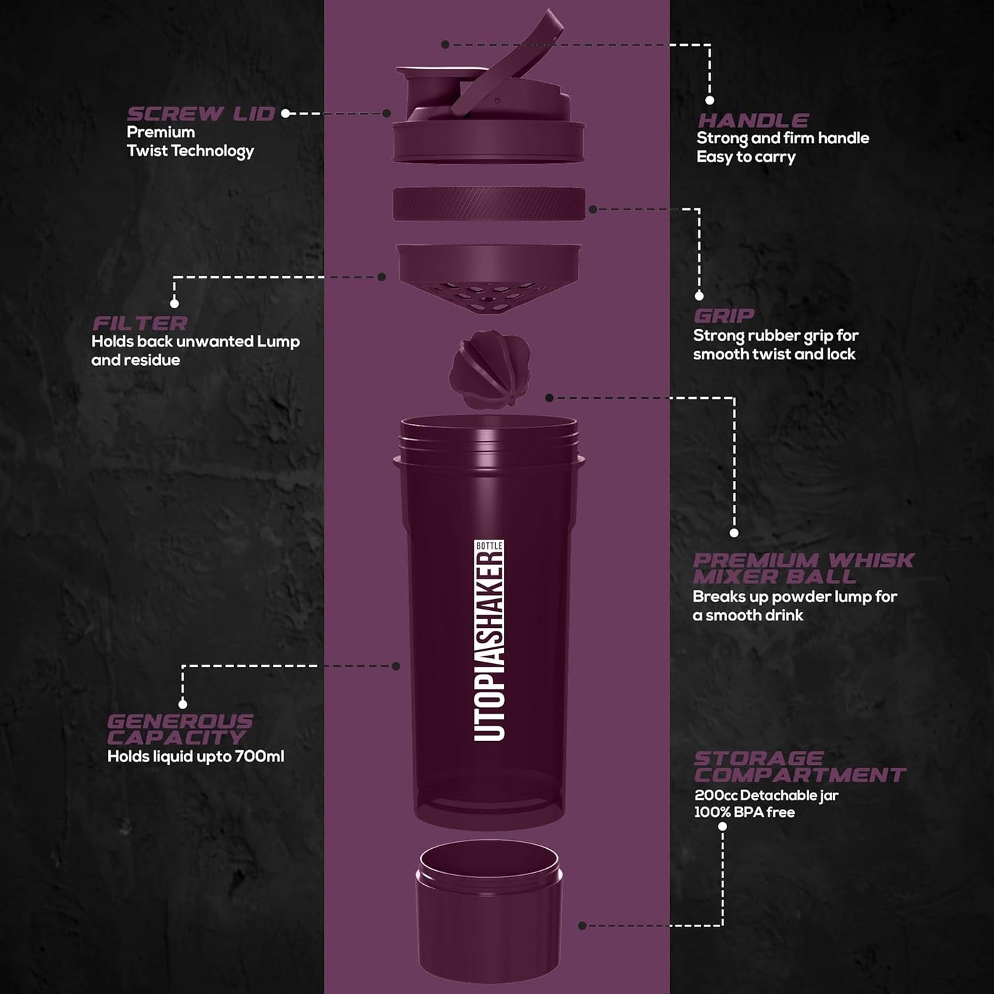 clearplum-24oz-shaker-bottle-2-pack---proteincocktail-mixer-with-twist-lock-protein-box-storage---ideal-for-pre-post-workout---utopia-home-2