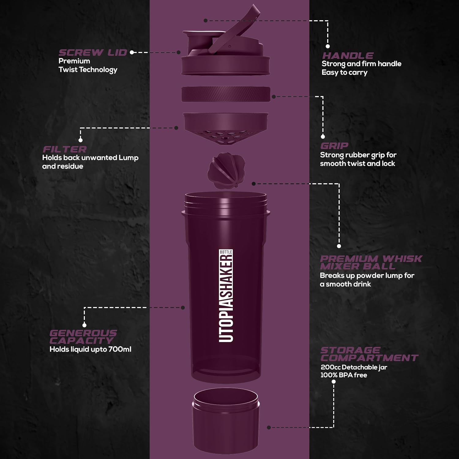 clearplum-24oz-shaker-bottle-2-pack---proteincocktail-mixer-with-twist-lock-protein-box-storage---ideal-for-pre-post-workout---utopia-home-2