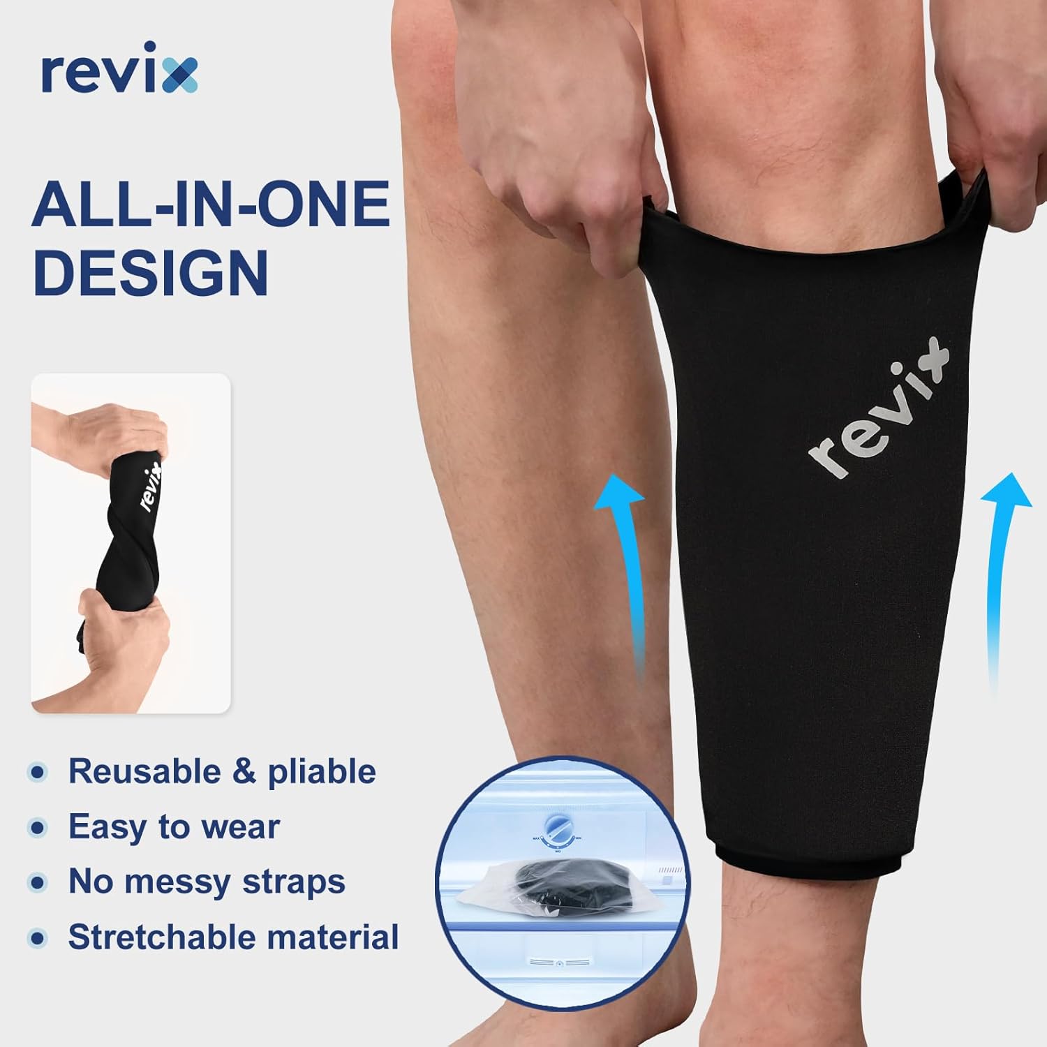 XL Shin Ice Pack Sleeve - Reusable Cold Compression for Knee, Arm, Elbow, Lower Leg - Soft Gel for Post-Workout Recovery - 360° Coverage - Espot.com.au