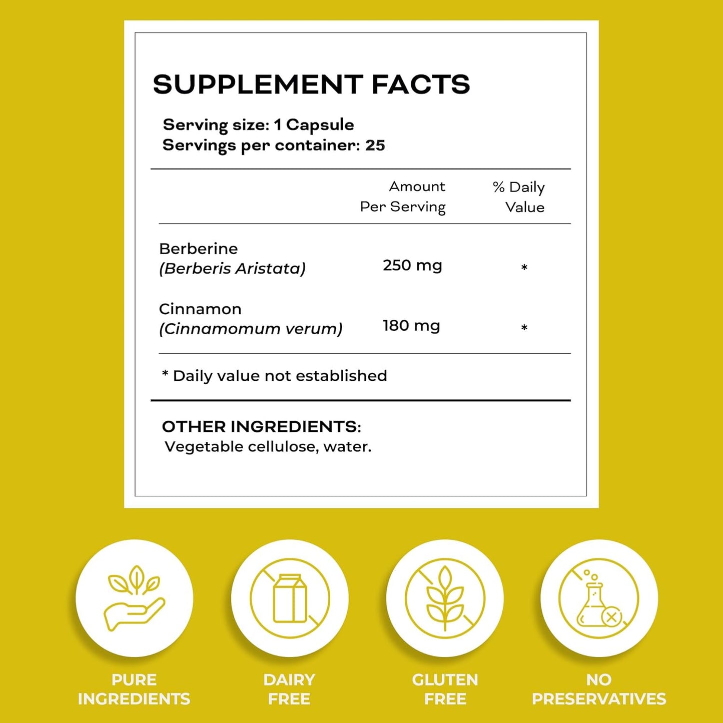 Berberine with Cinnamon Capsules - Supports Healthy Metabolism - Non-GMO, Gluten-Free Supplement - 25 Capsules - Espot.com.au