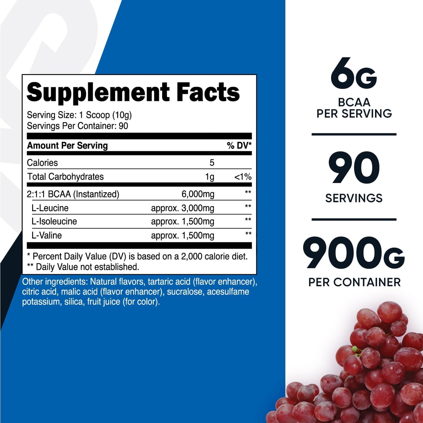 Nutricost Grape BCAA Powder - 90 Servings, 2:1:1 Ratio, Vegetarian, Non-GMO - Espot.com.au