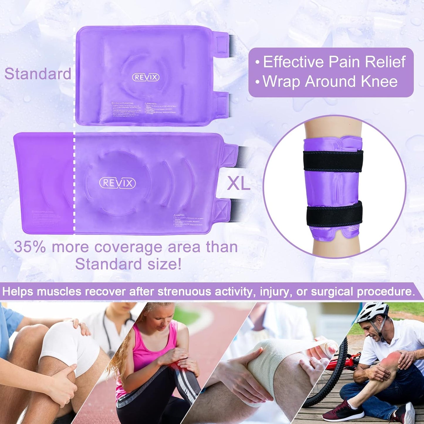 Large Knee Ice Wrap with Full Coverage, Gel Cold Pack for Muscle Pain Relief, Promotes Flexibility, Soft Plush Lining - Purple - Espot.com.au