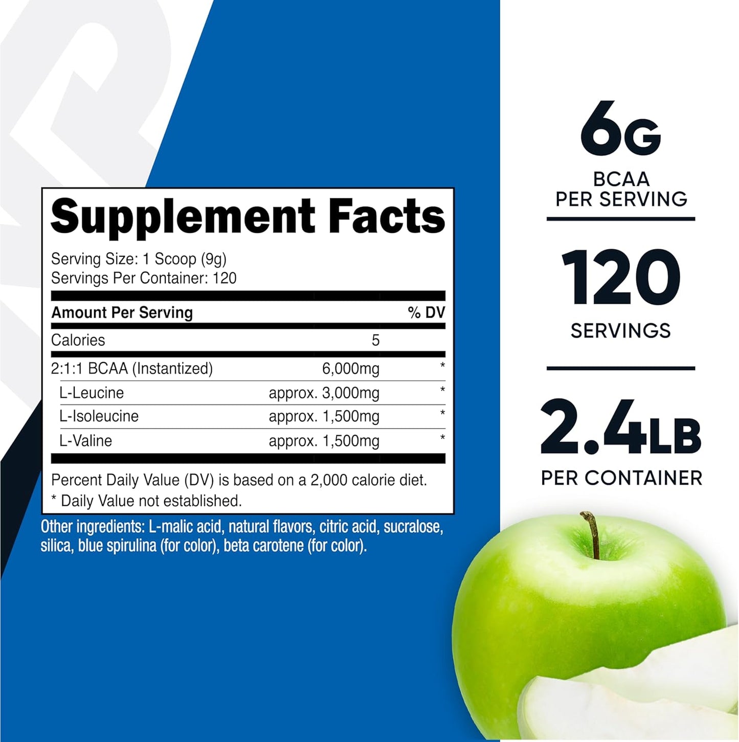 Nutricost BCAA Powder 2:1:1 - Green Apple Flavor, 120 Servings - Amino Acids Supplement for Muscle Recovery and Endurance - Espot.com.au
