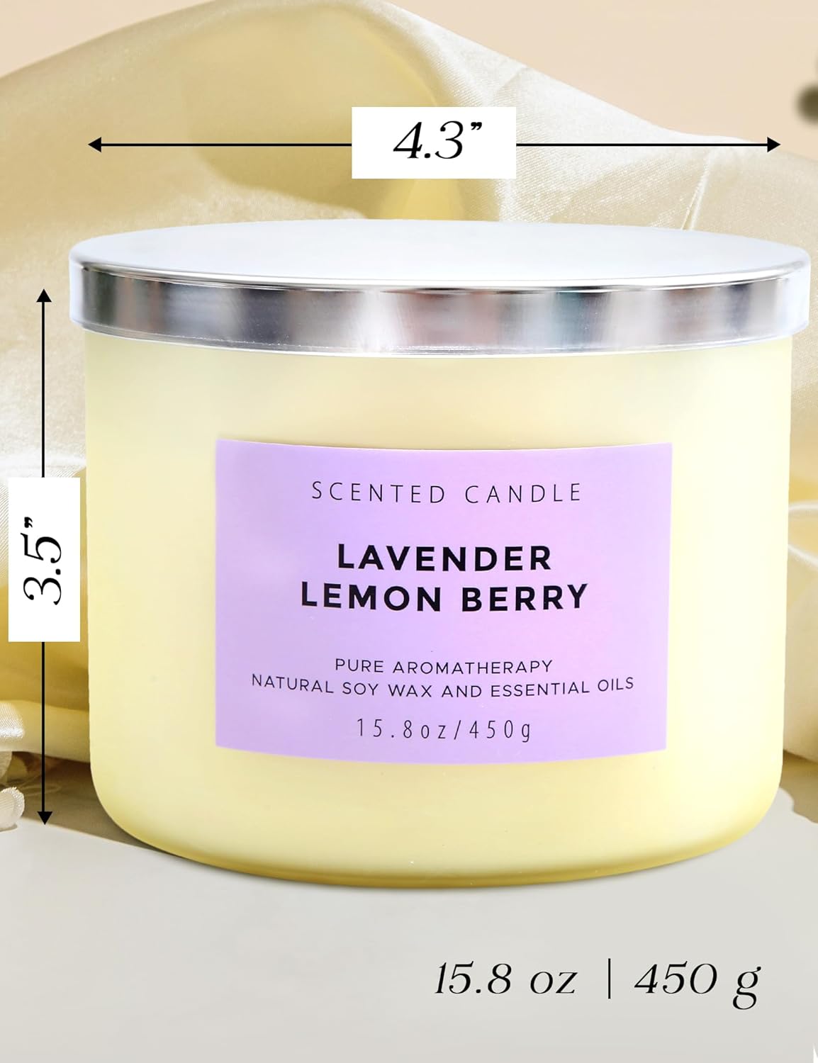 Lavender Lemon Berry Aromatherapy Candle for Stress Relief | 3 Wick Soy Candle 15.8 oz | Relaxing Scented Candle for Women & Men | Clean Burn, Long Lasting - Espot.com.au