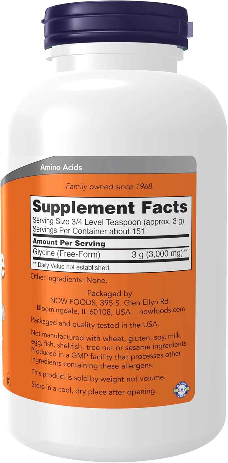 NOW Foods Glycine Pure Powder - 1lb - Promotes Restful Sleep & Neurotransmitter Support - High-Quality Supplement