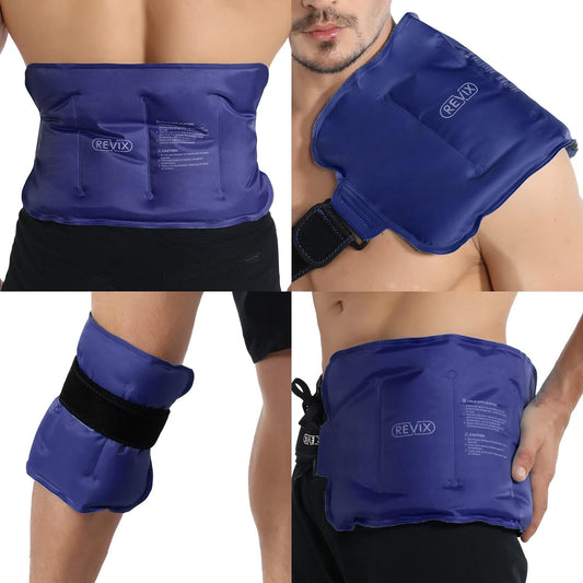 REVIX Reusable Gel Ice Pack for Injuries - Cold Packs for Lower Back, Shoulder, Elbow, Hip, Leg, Knee - Soft Cold Compress Wrap - 16 x 9 Inches Navy Blue - Espot.com.au