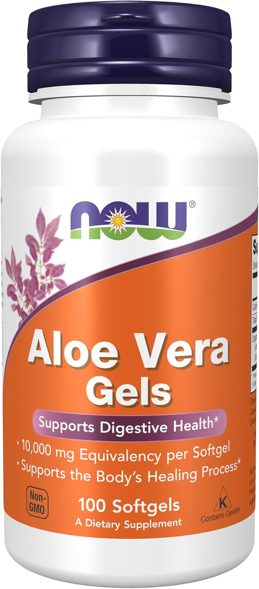 NOW Aloe Vera 10,000 mg Softgels for Digestive Health Support - 100 Supplements - Espot.com.au