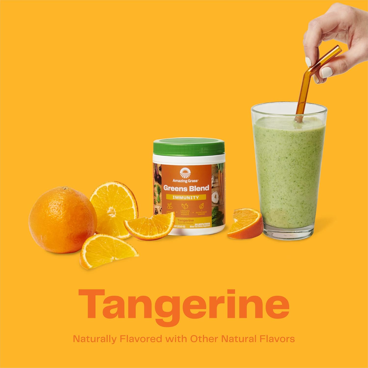 Organic Superfood Greens Powder with Immune Support, Digestive Enzymes & Probiotics - Tangerine Flavor, 30 Servings - Espot.com.au