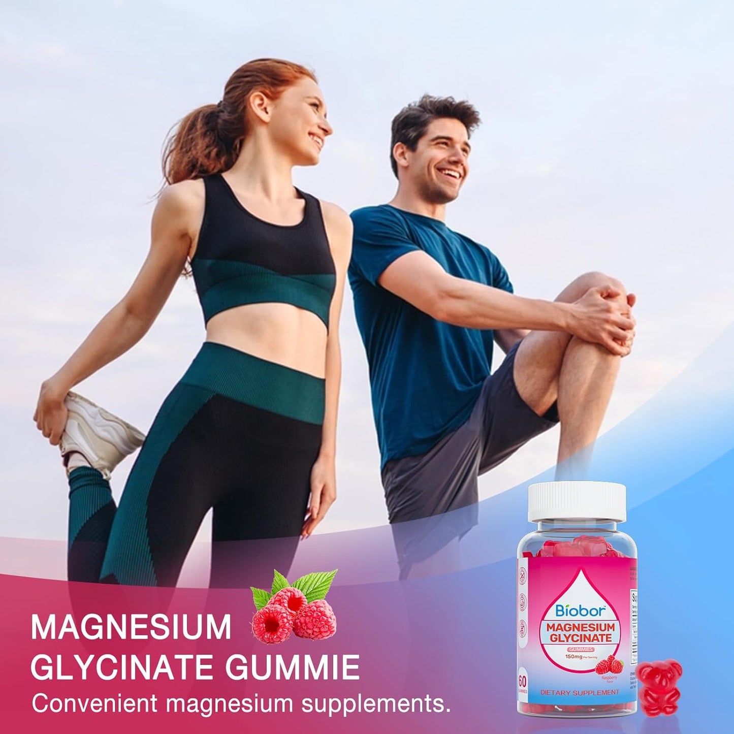 Raspberry Magnesium Gummy Supplement for Adults - Biobor Magnesium Glycinate Gummies for Relaxation, Stress Relief, Muscle, Bone, and Sleep Support (60 Count) - Espot.com.au