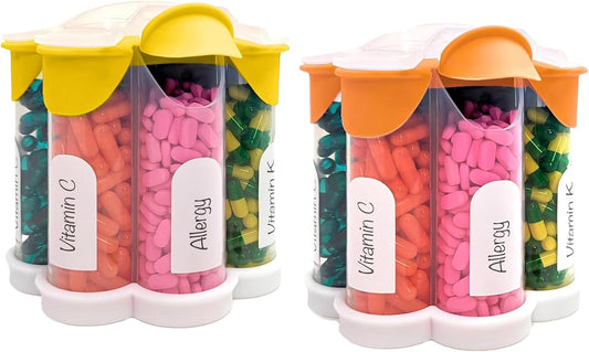 large-pill-organizer-with-cute-blossom-design-7-xl-compartments-daily-weekly-monthly-supplement-bottle-2-pack-combo-in-orange-and-yellow-1