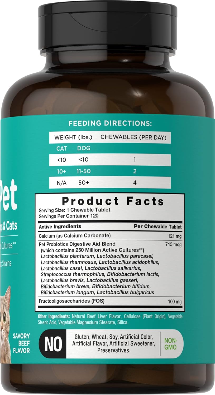 river-rula-probiotic-chewable-tablets-for-dogs-cats---120-count-digestive-aid-with-14-strains---savory-beef-flavor-supplement-2