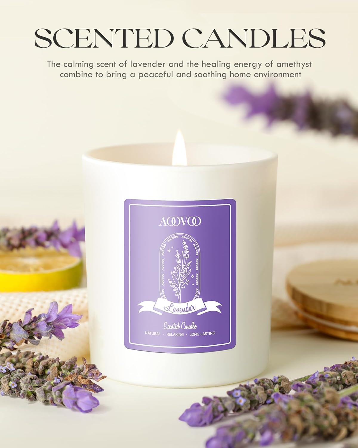 Lavender Scented Crystal Aromatherapy Candle for Women - 10oz Soy Wax Home Scented Candle, Birthday Gift for Mom - Espot.com.au