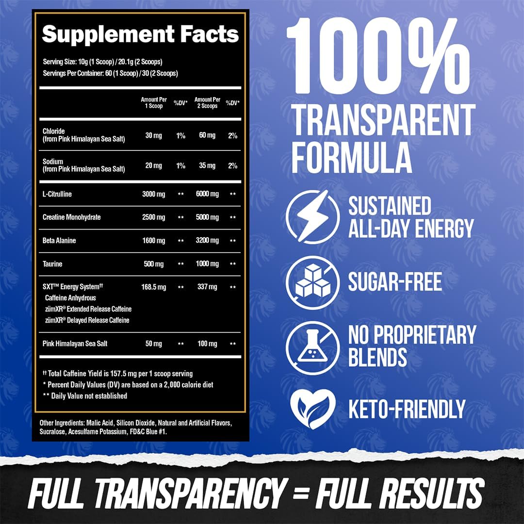 Alpha Lion Core Pre Workout Supplement - Creatine, Beta Alanine, L-Citrulline, Tri-Source Caffeine for Performance & Energy - 60 Servings, Razzle Mania Flavor - Espot.com.au