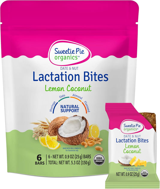 Organic Lactation Bites - Breastfeeding Support & Milk Supply Boost - Fenugreek-Free Galactagogues - Lemon Coconut - 6 Pack - Espot.com.au