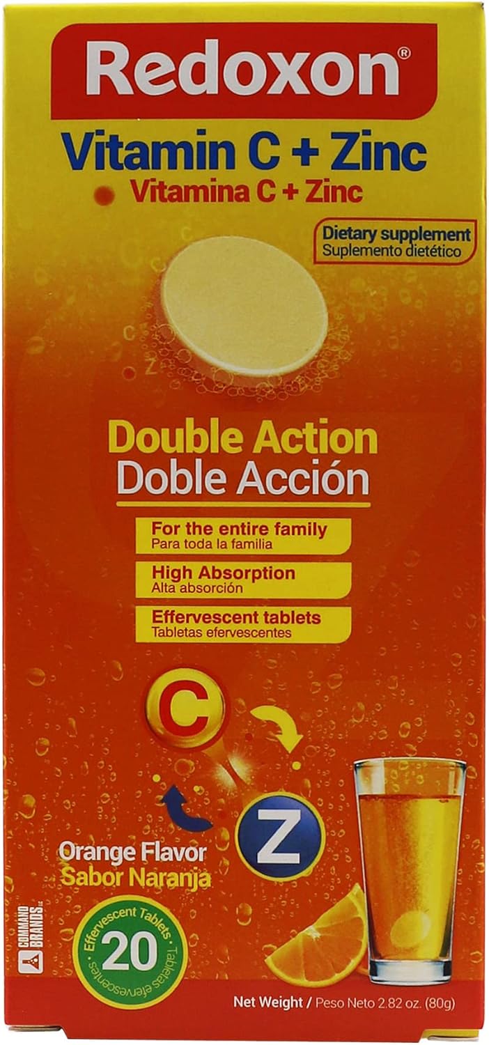 Redoxon Vitamin C + Zinc Effervescent Tablets - Immune System Support - Orange Flavor - 20 Tablets - 2.82 Oz Box - Espot.com.au