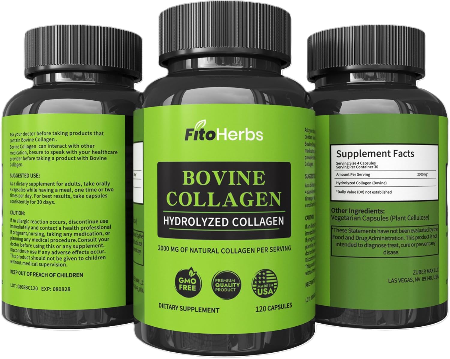 Hydrolyzed Bovine Collagen Peptides Capsules for Joint, Nerve, and Bone Support - Vegan Formula for Men & Women - Non-GMO - 120 Capsules - Espot.com.au