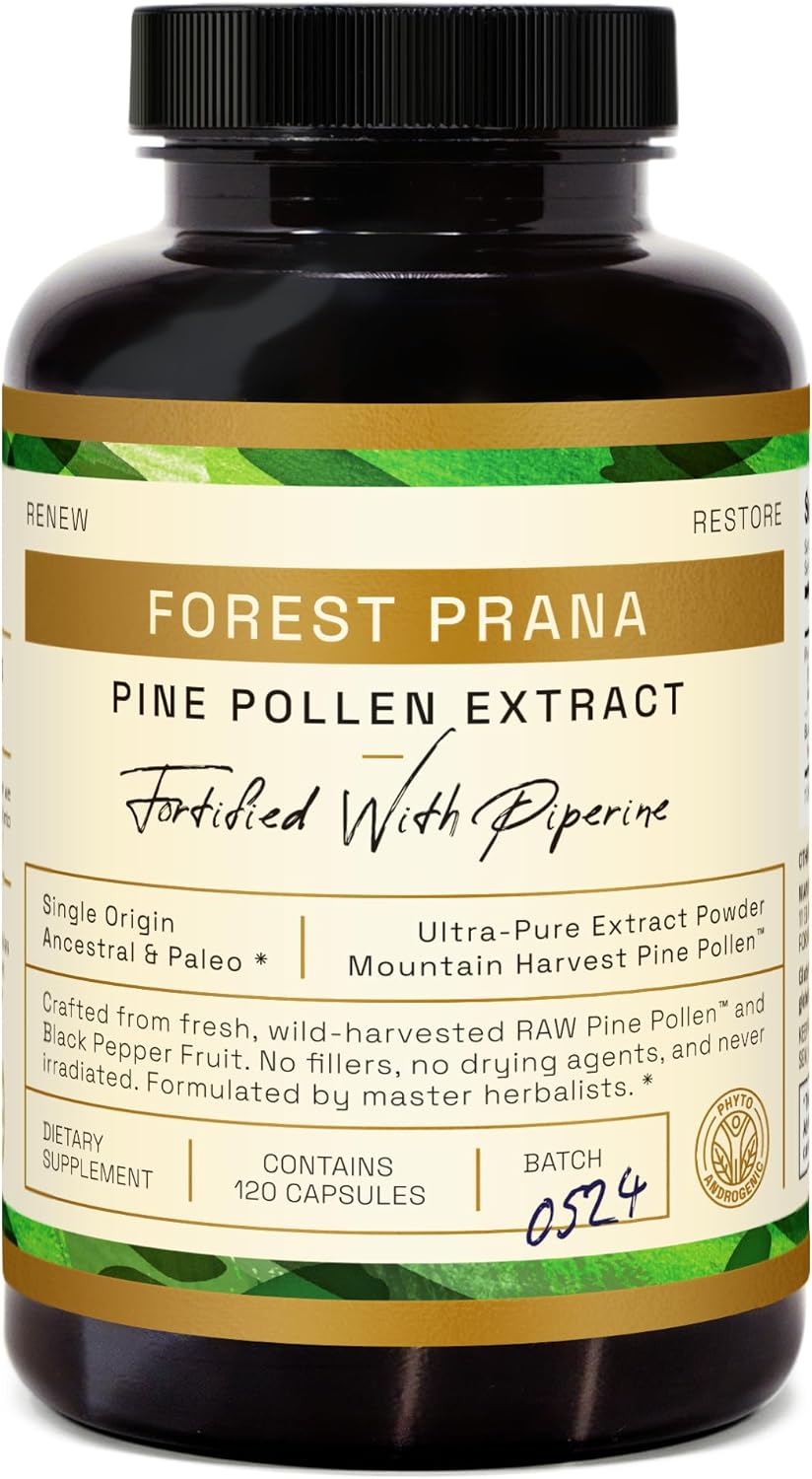 Forest Prana Pine Pollen Extract Capsules - 120 Count Bottle - Premium Mountain Harvest Pine Pollen Supplement - Espot.com.au
