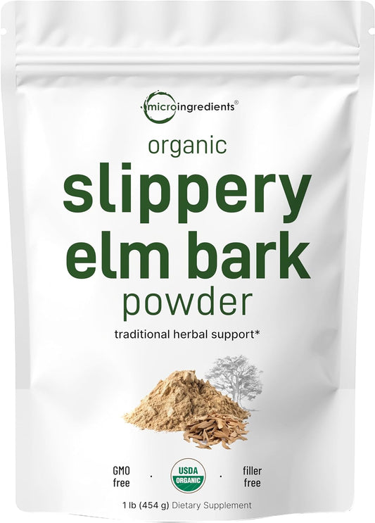 Organic Slippery Elm Bark Powder, 1lb - Sustainably US Grown, Soothes Throat & Coughing, No GMOs, Pet Friendly - 648 Servings - Espot.com.au