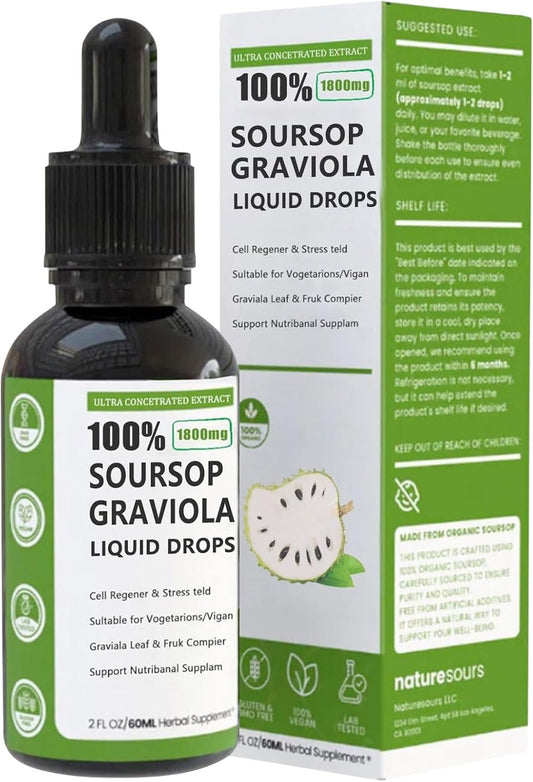 Organic Soursop Extract Drops 1800mg - Pure Graviola Liquid Supplement by Herbal Goodness - Sugar and Gluten Free - Natural Flavor - Fibosara, Naturesours - Espot.com.au