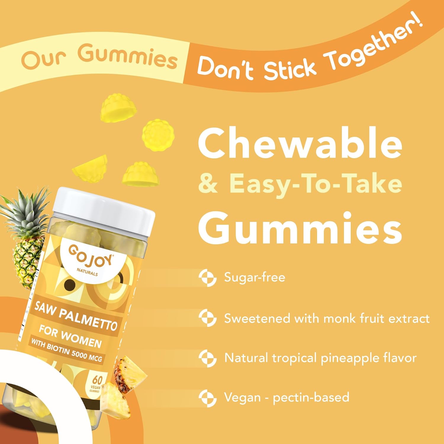 Saw Palmetto Gummies for Women with Biotin & Zinc - Non-GMO, Vegan, 3rd-Party Lab Tested - 30-Day Supply, 60 Chewable Gummies - Espot.com.au