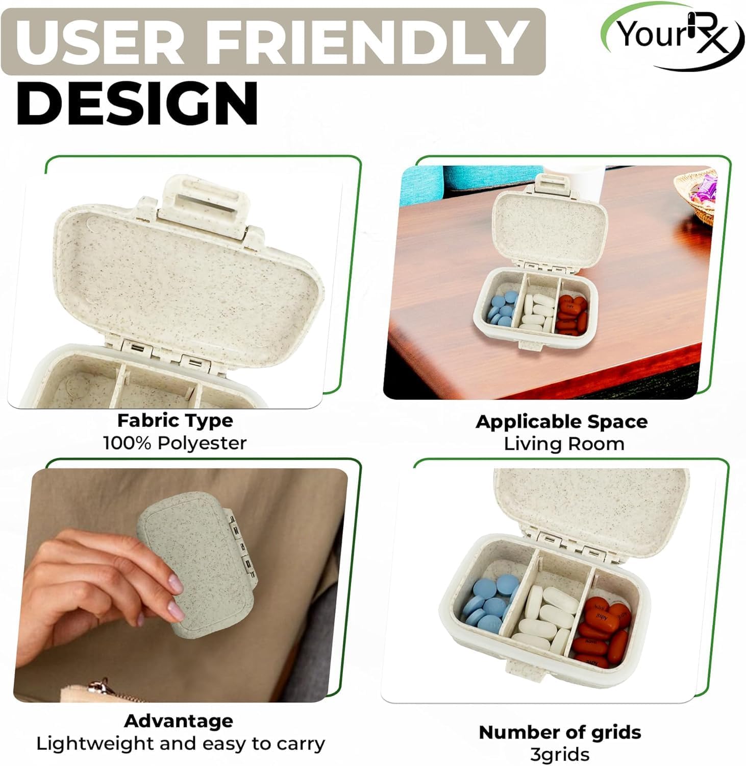 white-yourrx-travel-pill-organizer-with-3-compartments---durable-and-watertight-pill-case-for-vitamins-supplements-and-medicine---compact-travel-pill-container-for-purse-5