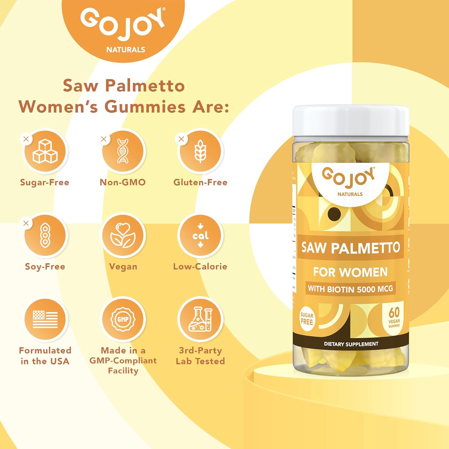 Saw Palmetto Gummies for Women with Biotin & Zinc - Non-GMO, Vegan, 3rd-Party Lab Tested - 30-Day Supply, 60 Chewable Gummies - Espot.com.au