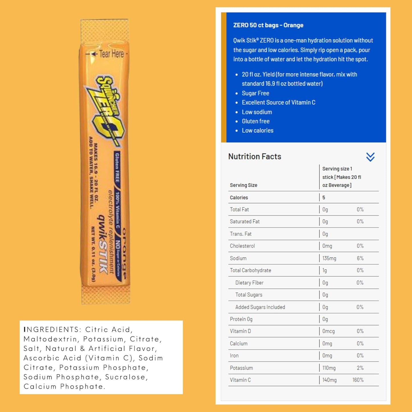 sqwincher-zero-qwik-stik-orange-electrolyte-powder-hydration-drink-mix---sugar-free-low-calorie-low-sodium---11-oz-packet-pack-of-50-2