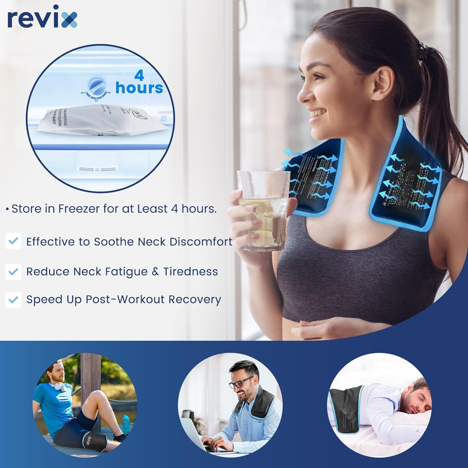 REVIX XL Neck Ice Wrap - Hot Cold Gel Pack for Neck and Shoulders, Promotes Flexibility and Mobility, Reusable Post-Workout Therapy - Black - Espot.com.au