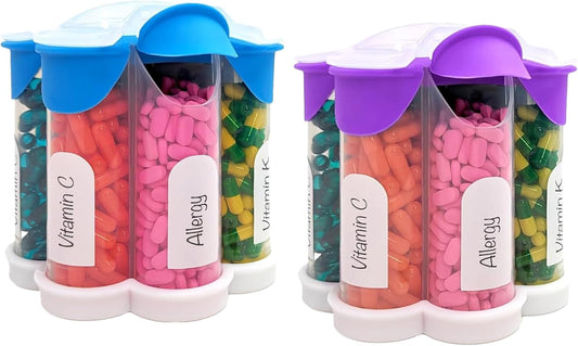 large-pill-organizer-with-7-compartments---daily-weekly-monthly-supplement-dispenser---cute-blossom-design---2-pack-combo-in-light-blue-and-purple-1
