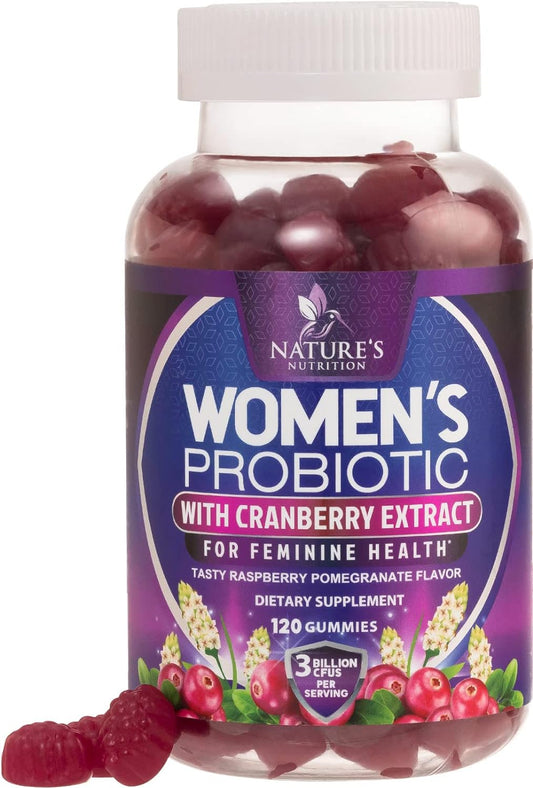 Women's Probiotic Gummies with 6 Strains, Cranberry & 3 Billion CFU - Digestive, Vaginal & Immune Support - Non-GMO - 120 Gummies - Espot.com.au
