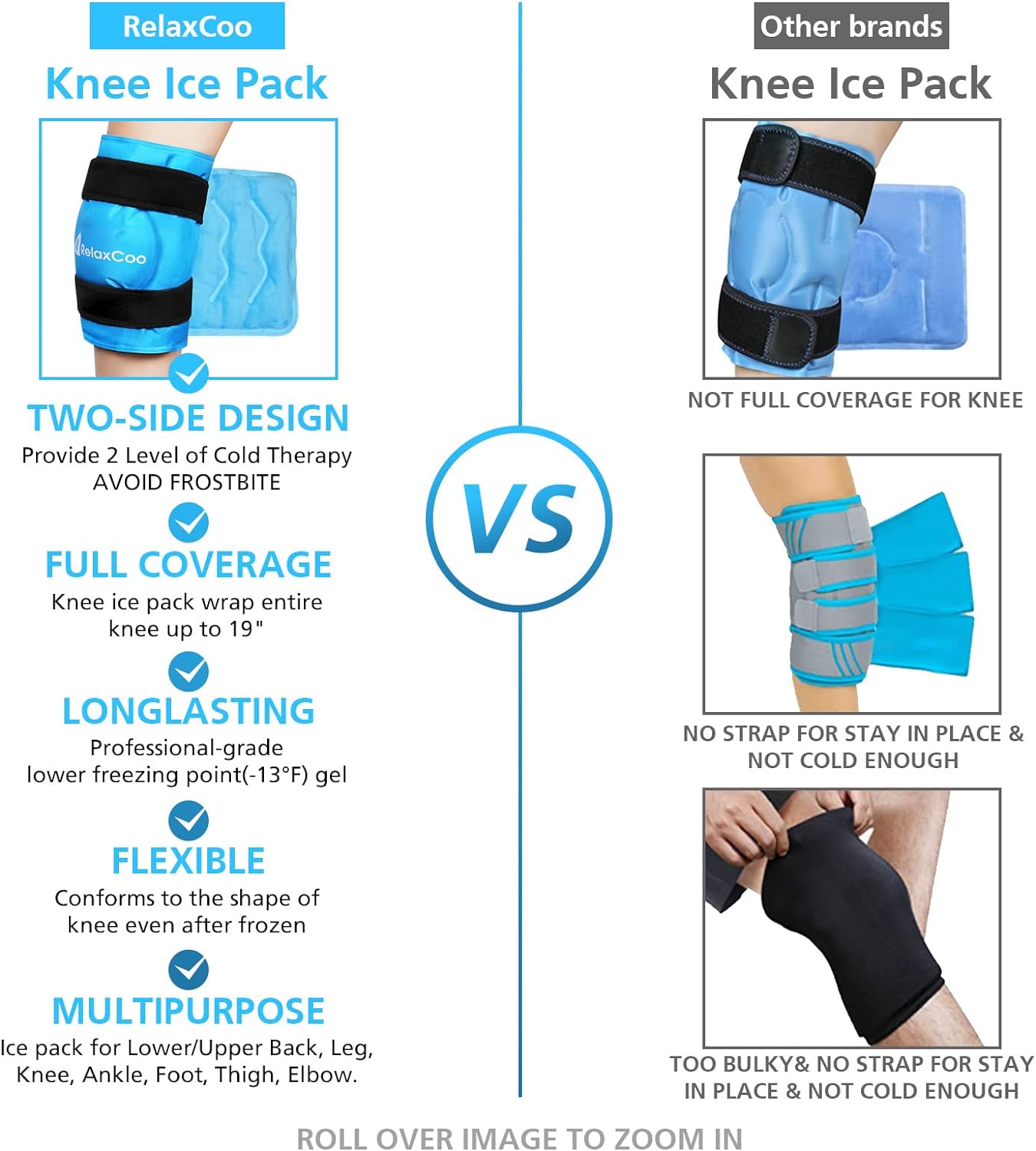 XXL Knee Ice Pack Wrap - Gel Cold Pack for Pain Relief & Swelling Post-Surgery - Reusable Large Ice Pack for Knee Injuries - RelaxCoo - Espot.com.au