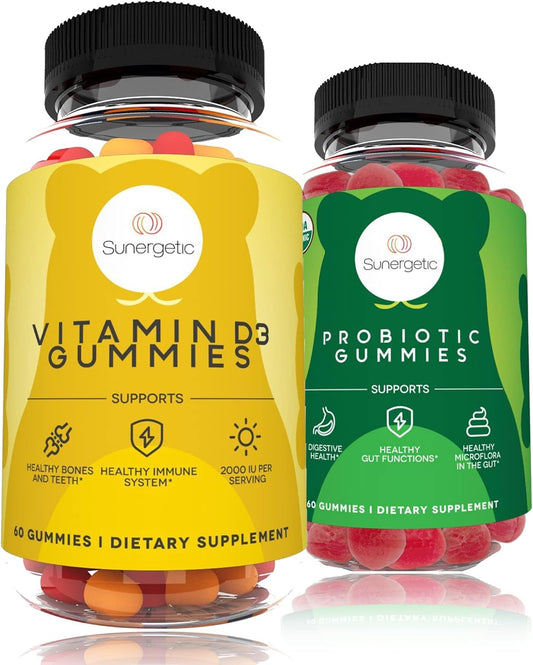 Vitamin D3 and Probiotic Gummies for Immune Health, Digestion, and Muscles - 60 ct Each for a Total of 120 Gummies - Espot.com.au