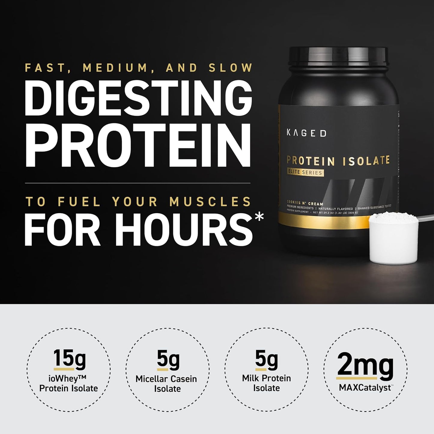 Chocolate Kaged Protein Powder Elite: High-Quality 100% Isolate Blend Whey, Casein, and Milk Protein for Muscle Recovery and Building - 2lbs - Espot.com.au