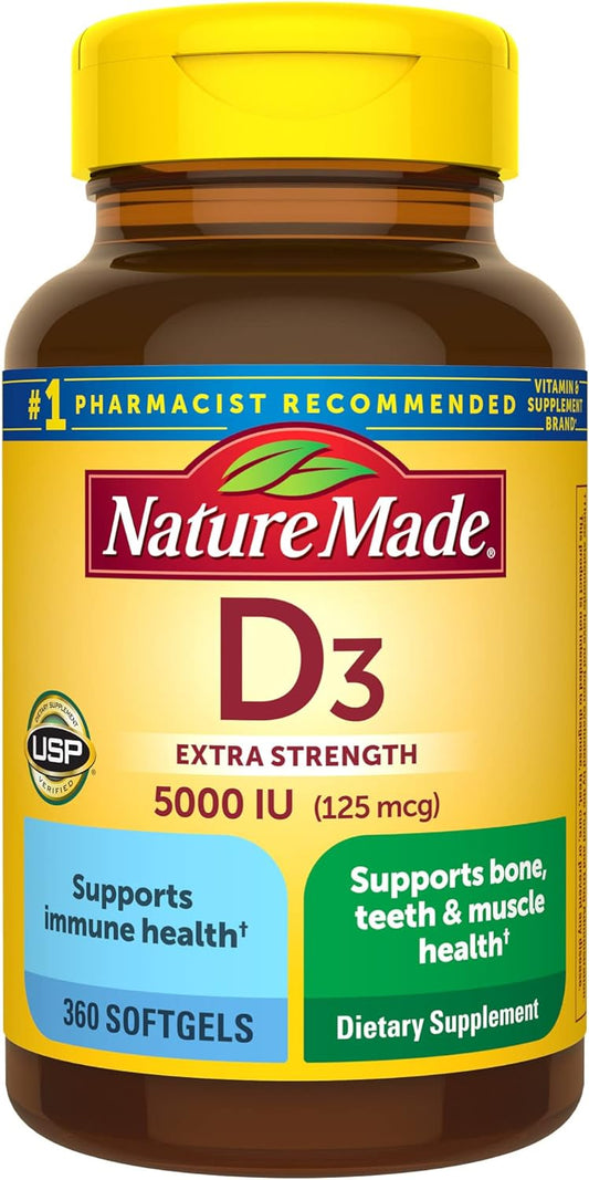 Extra Strength Vitamin D3 5000 IU Softgels for Bone, Teeth, Muscle and Immune Health Support - 360 Day Supply - Espot.com.au