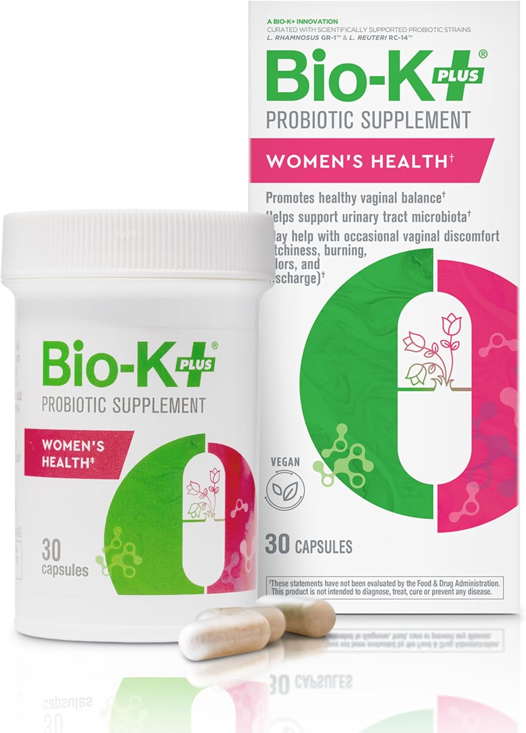Bio-K Plus Women's Health Probiotic Supplement - Supports Vaginal & Urinary Tract Health with 2 Billion CFU 2 Strains - Vaginal Probiotics - 30 Capsules - Espot.com.au